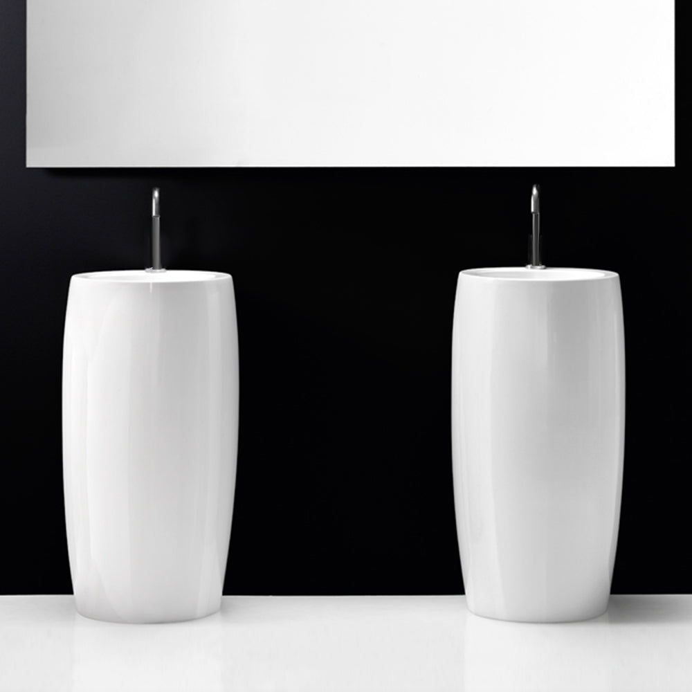 Lacava 3601-001 - Floor-Standing Porcelain Column Bathroom Sink With One Faucet Hole And Wall Plumbing Outlet, No Overflow, 17 1/4"Diam, 33"H