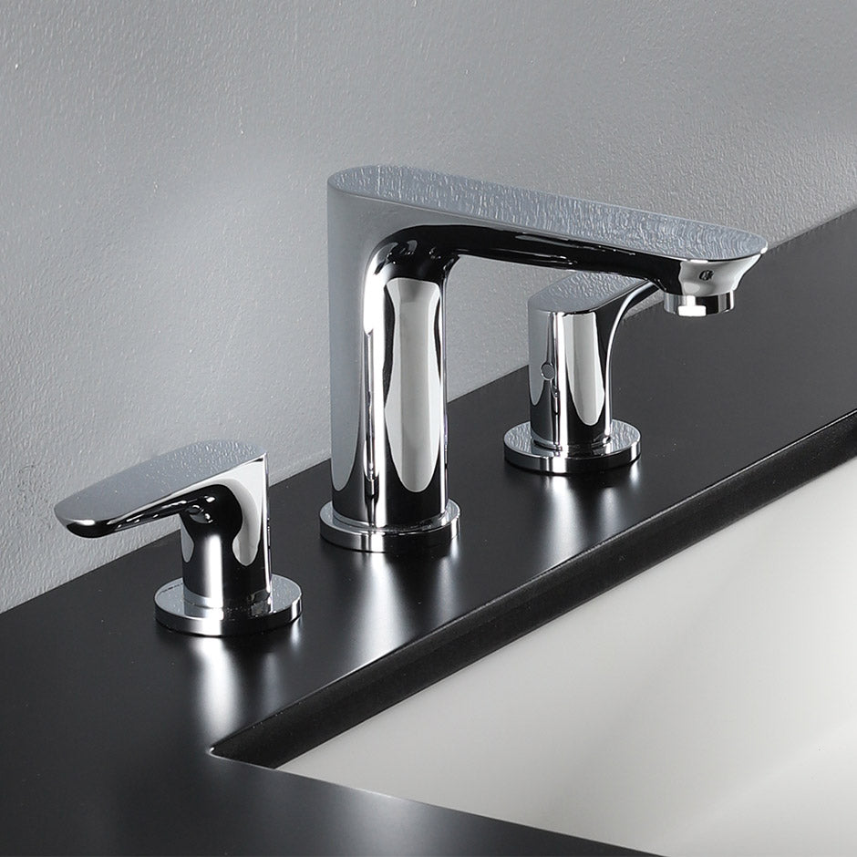 Lacava - Deck-Mount Three-Hole Faucet With Two Lever Handles. Water Flow Rate: 1.2Gpm Pressure Compensating Aerator. H: 5", Spout: 5 1/8".