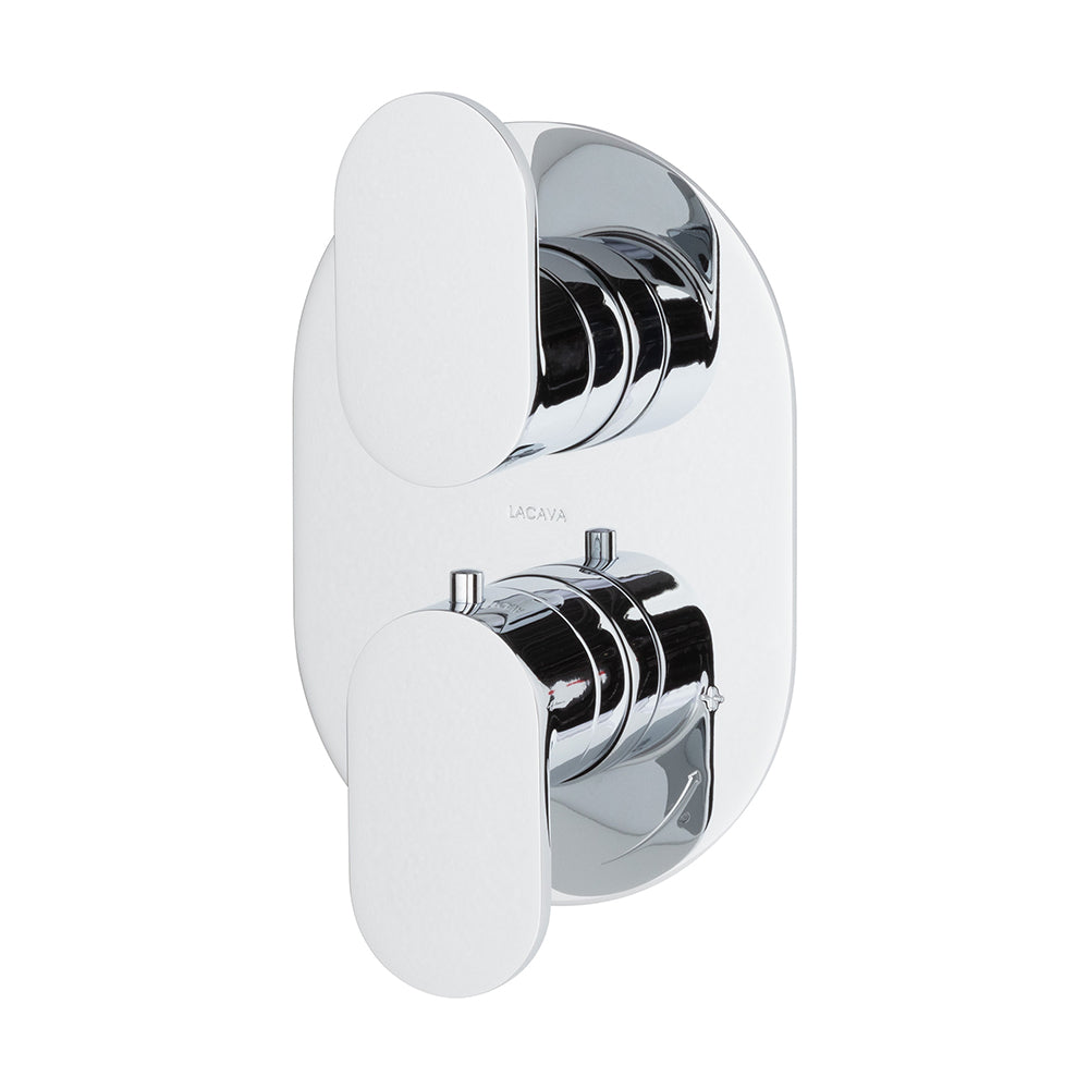Lacava - Trim Only - Thermostatic Valve W/1 Way Volume, Gpm 9 (60Psi) With Oblong Back Plate And 2 Stacked Oval Lever Handles