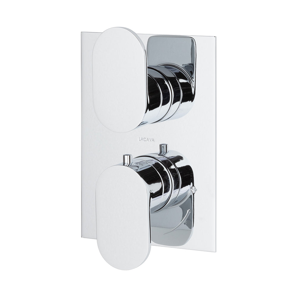 Lacava - Trim Only - Thermostatic Valve W/2 Way Diverter + Off, Gpm 8.5 (60Psi) With Rectangular Back Plate And 2 Stacked Oval Lever Handles