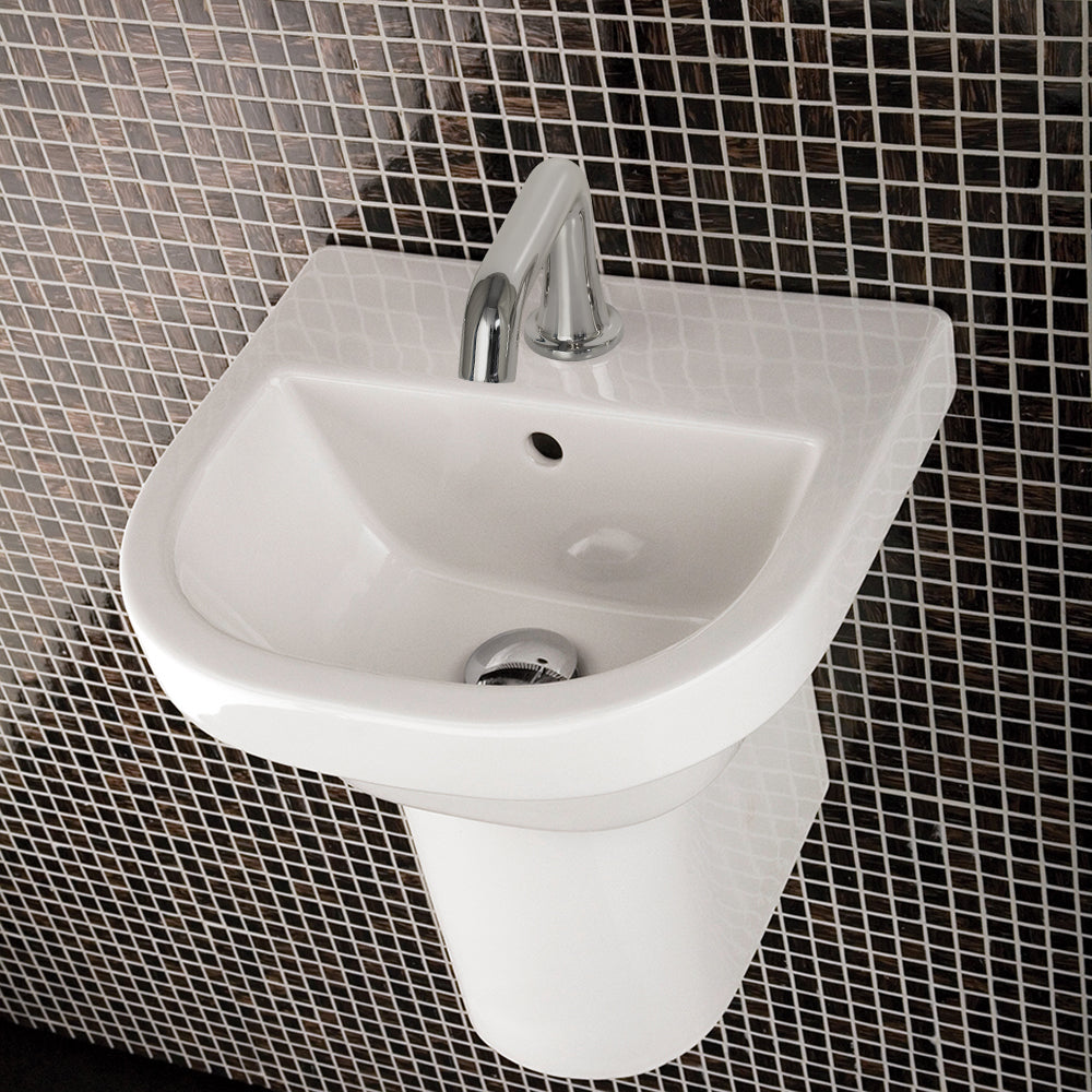 Lacava 4282-02-001 - Wall-Mounted Or Drop-In Porcelain Bathroom Sink With Overflow And With 01 - One Faucet Hole, 02 - Two Faucet Holes, 03 - Three Faucet Holes In 8" Spread. Unfinished Back. 15 3/4"W X 14 1/4"D X 7 "H