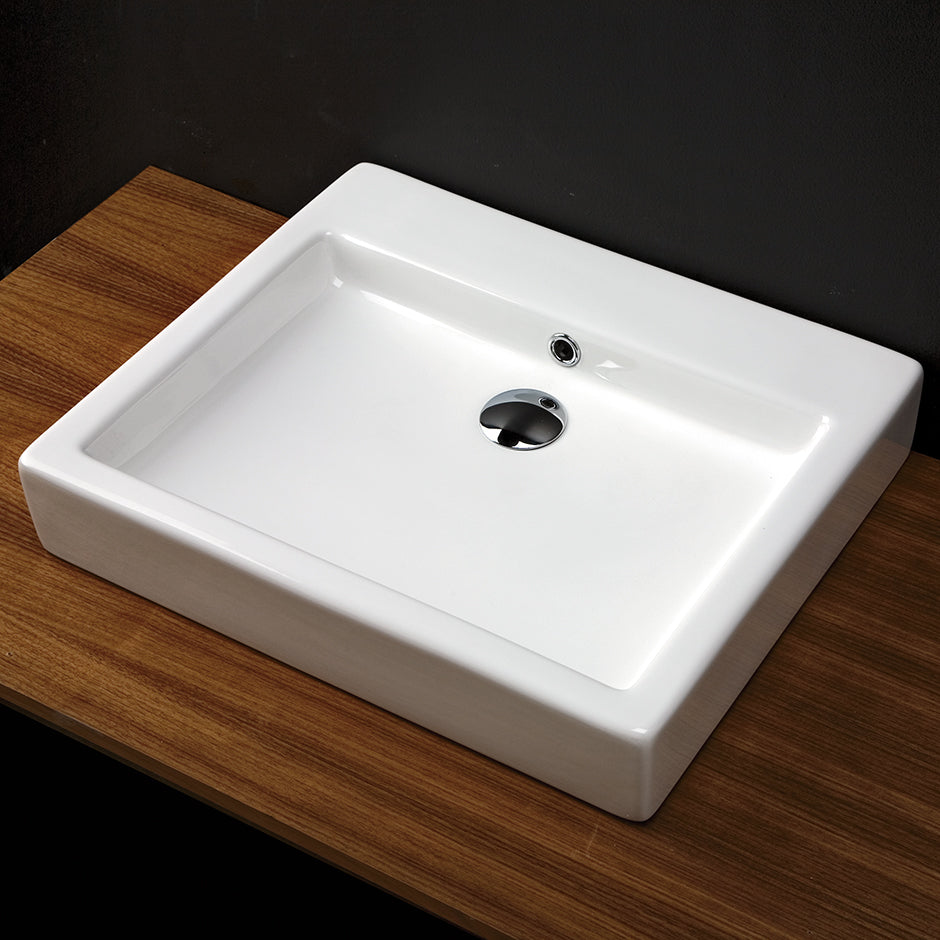 Lacava 5030FB-02-001 - Wall-Mount Or Above-Counter Porcelain Bathroom Sink With An Overflow, With 00 - No Faucet Holes, 01 - One Faucet Hole, 02 - Two Faucet Holes, 03 - Three Faucet Holes In 8" Spread. W: 22", D: 19", H: 4".