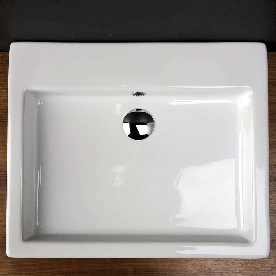 Lacava 5030-02-001 - Wall-Mounted Or Above-Counter Porcelain Bathroom Sink With Overflow, 22 1/4"W, 18 1/2"D, 4"H, With 00 - No Faucet Holes, 01 - One Faucet Hole, 02 - Two Faucet Holes, 03 - Three Faucet Holes In 8" Spread. Unfinished Back.