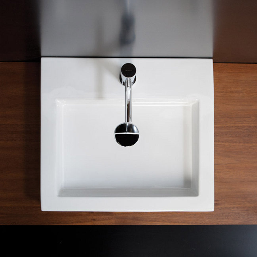 Lacava 5035-01-001 - Vessel Porcelain Bathroom Sink With An Overflow.Finished Back, With 00 - No Faucet Holes, 01 - One Faucet Hole Or 03 - Three Faucet Holes In 8" Spread. W: 19", D;17 1/4", H 4 1/4"