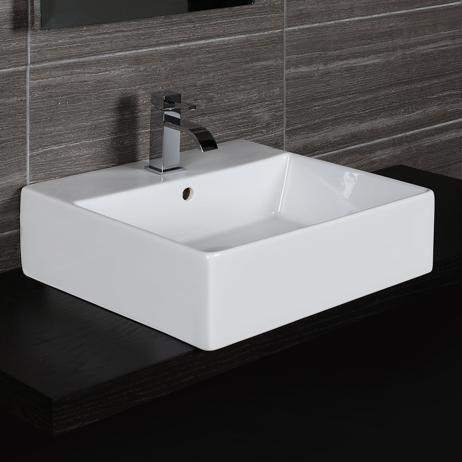 Lacava 5062A-00-001 - Wall-Mount Or Above-Counter Porcelain Bathroom Sink With An Overflow. Unfinished Back.19 1/2"W, 18 1/2"D, 6 1/4"H, With 00 - No Faucet Holes, 01 - One Faucet Hole, 02 - Two Faucet Holes, 03 - Three Faucet Holes In 8" Spread.