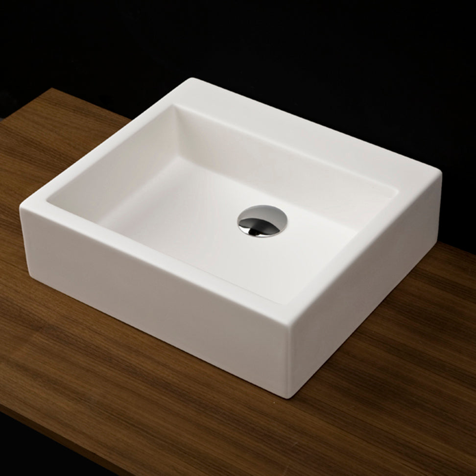 Lacava - Vessel White Solid Surface Washbasin With Overflow, Finished Back. 17"W X 15"D X 6"H. Available In 00 - No Faucet Holes, 01 - One Faucet Hole, 02 - Two Faucet Holes, 03 - Three Faucet Holes In 8" Spread.