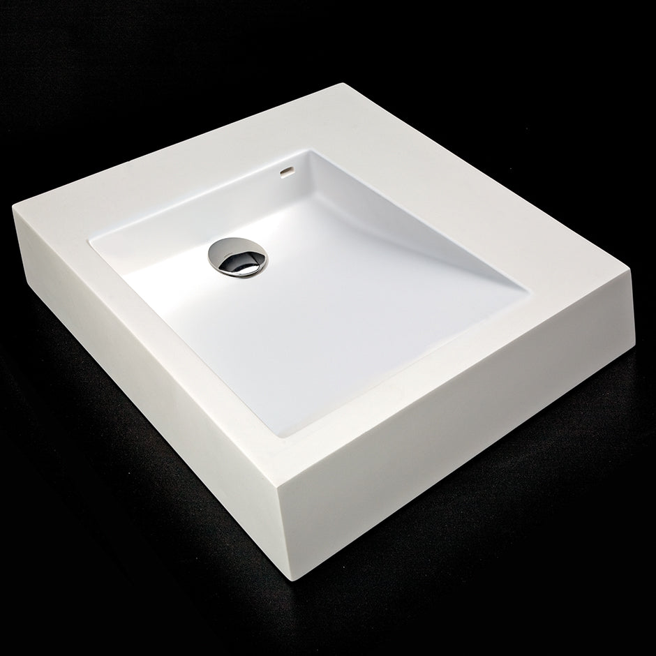 Lacava - Vessel Bathroom Sink Made Of Solid Surface, With An Overflow. Finished Back. Available With 00 - No Faucet Holes, 01 - One Faucet Hole, 02 - Two Faucet Holes, 03 - Three Faucet Holes In 8" Spread. W: 18 7/8” D: 21 7/8” H: 3 3/4”