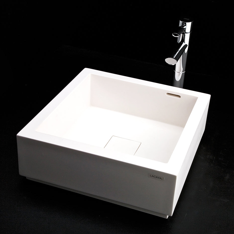Lacava - Vessel Bathroom Sink Made Of Solid Surface, With An Overflow And Decorative Drain Cover, Finished Back. Pedestal Is Sold Separately. 16"W X 16"D X 33 1/4"H.