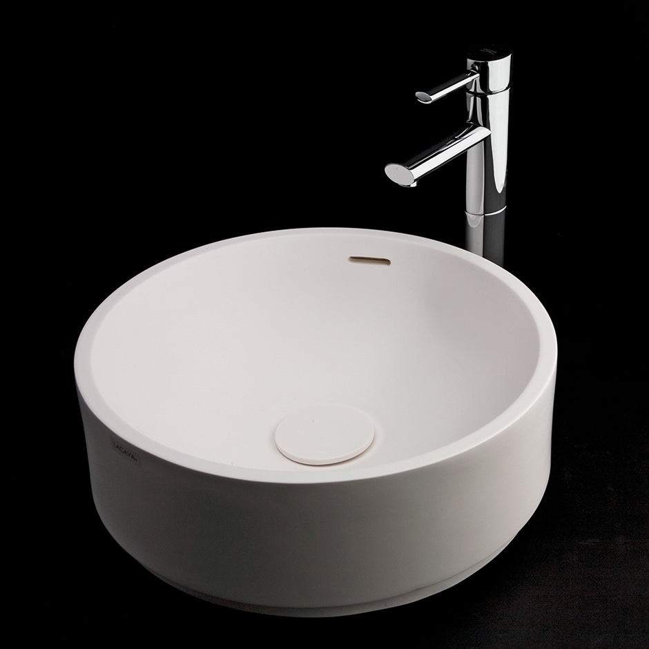 Lacava - Vessel Bathroom Sink Made Of Solid Surface, With An Overflow And Decorative Drain Cover (Column Sold Separately), 16 1/2"Diam X 6 1/2"H