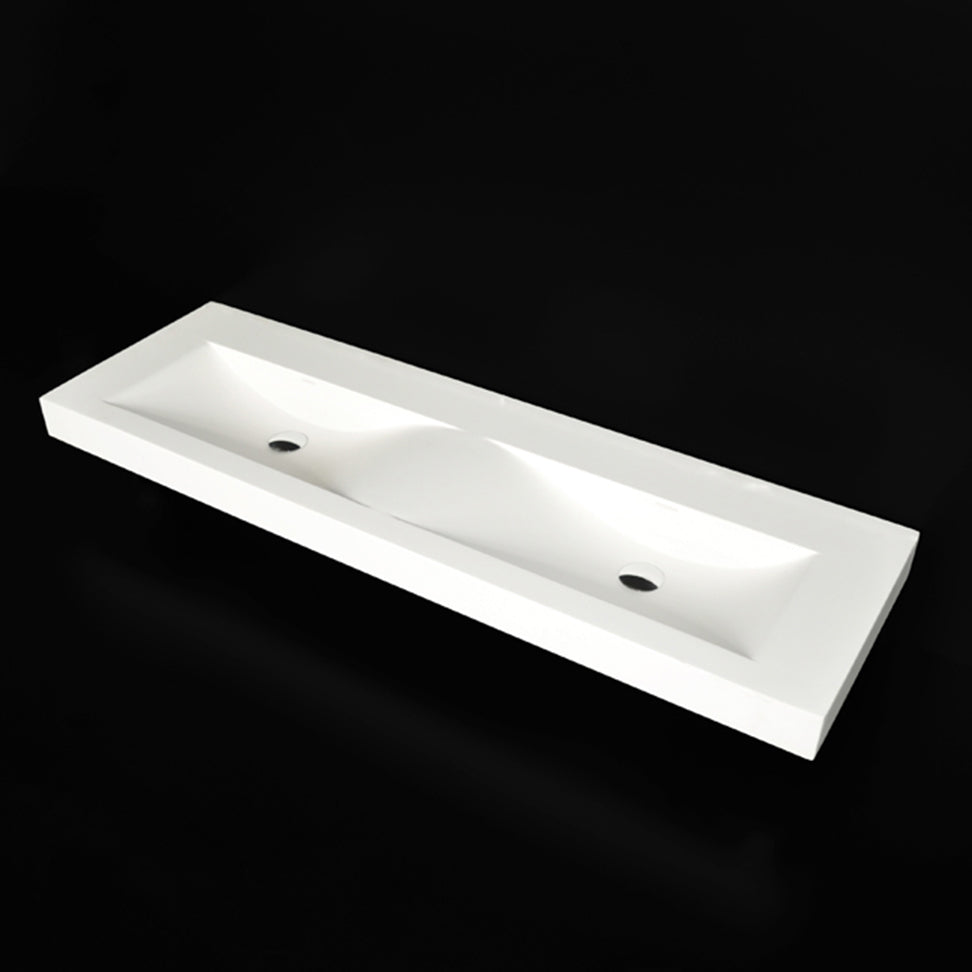 Lacava - Double Vanity Top Made Of Solid Surface, With An Overflow. 58 "W, 17 1/2" D, 5 3/8"H. Available With 00 - No Faucet Holes, 01 - One Faucet Hole, 02 - Two Faucet Holes, 03 - Three Faucet Holes In 8" Spread.