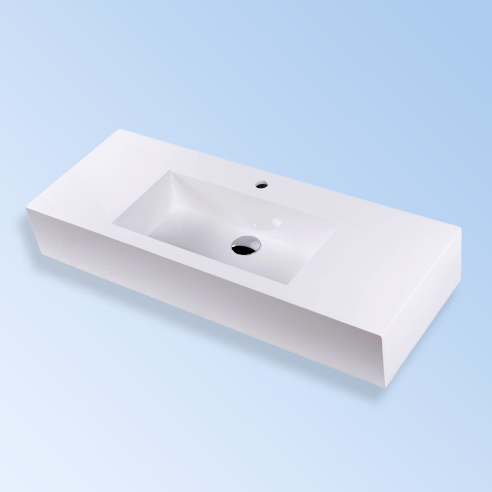 Lacava - Vanity Top Bathroom Sink Made Of Solid Surface, With An Overflow, 40"W, 15"D, 6"H. Available With 00 - No Faucet Holes, 01 - One Faucet Hole, 02 - Two Faucet Holes, 03 - Three Faucet Holes In 8" Spread.