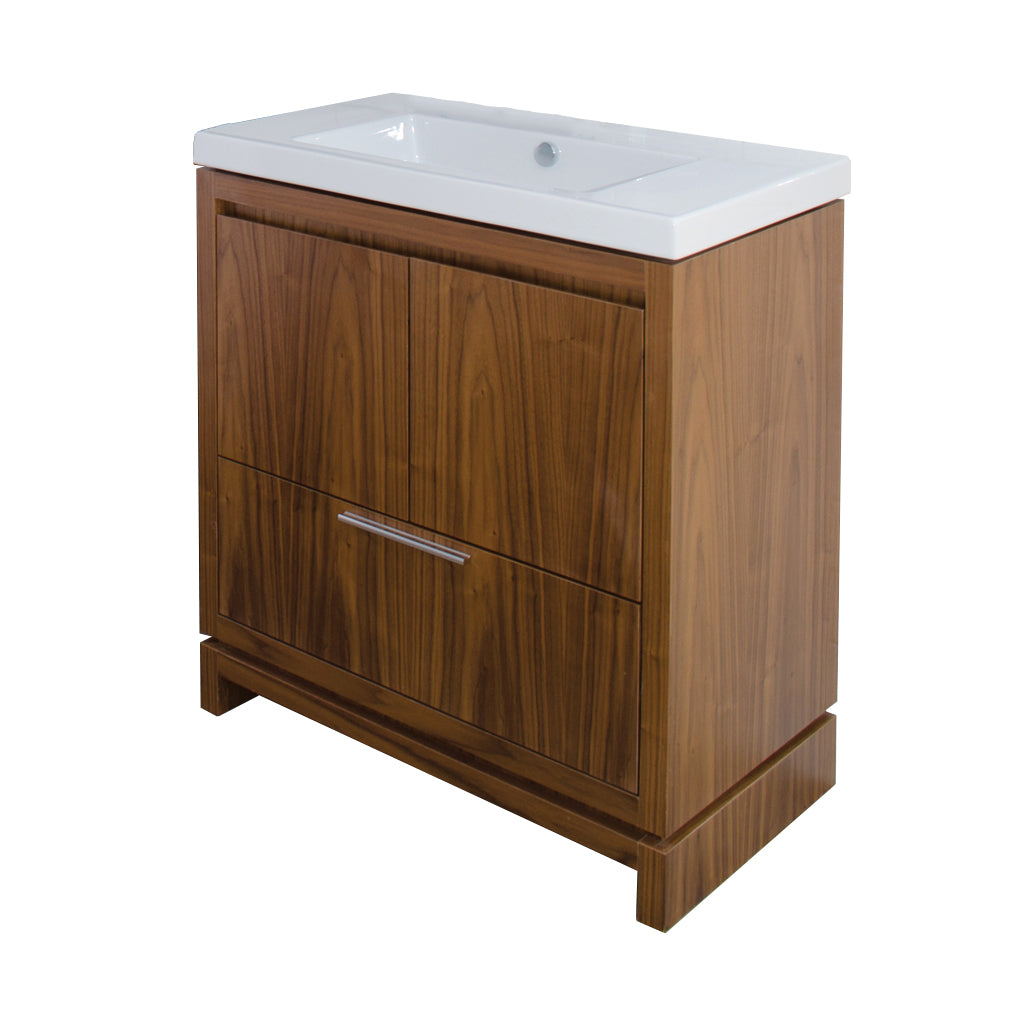 Lacava - Free-Standing Under-Counter Vanity With Finger Pulls Across Top Doors And Polished Chrome Pull Across Bottom Drawer, 31" W, 17 5/8" D, 33 1/4" H