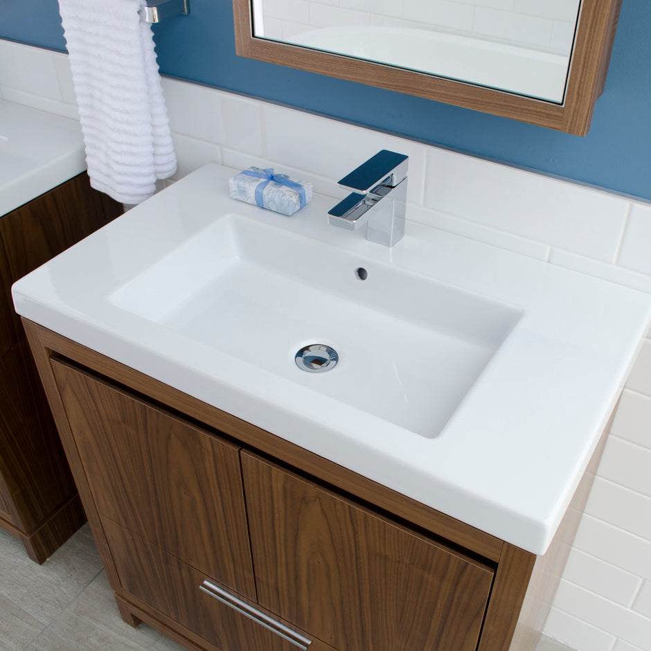 Lacava 5212-00-001 - Wall-Mount, Vanity Top Or Self-Rimming Porcelain Bathroom Sink With An Overflow, With 00 - No Faucet Holes, 01 - One Faucet Hole, 02 - Two Faucet Holes, 03 - Three Faucet Holes In 8" Spread. W: 31 1/2”, D: 17 7/8”, H: 5 3/8".