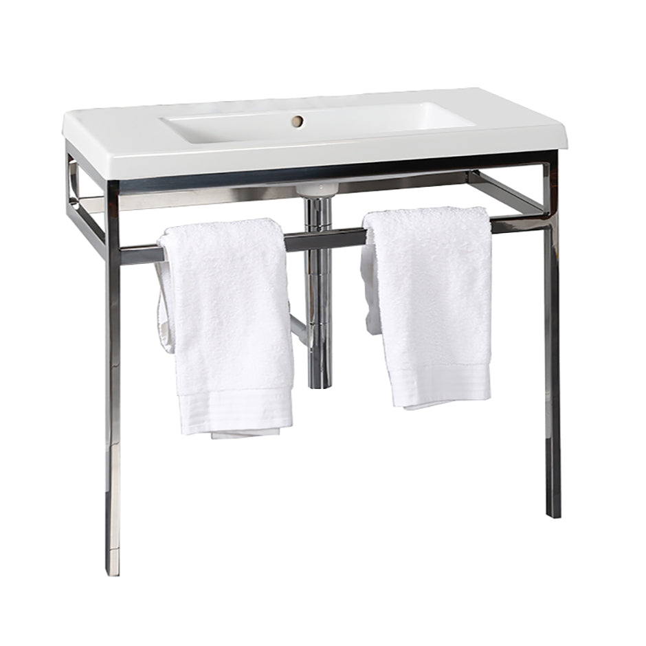 Lacava - Floor-Standing Metal Console Stand With A Towel Bar (Bathroom Sink 5213 Sold Separately), Made Of Stainless Steel Or Brass. It Must Be Attached To Wall. W: 39", D: 17 5/8", H: 33 1/4".