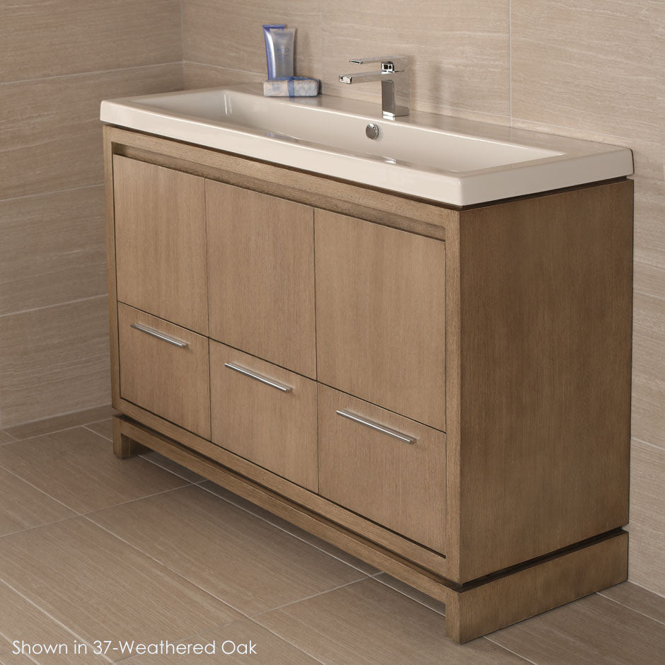 Lacava - Free-Standing Under-Counter Vanity With Finger Pulls Across Top Doors And Polished Chrome Pulls Across Bottom Drawers, 46 3/4" W, 17 5/8" D, 33 1/4" H.