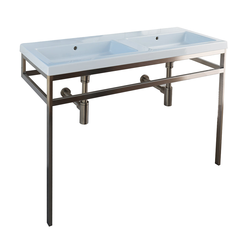 Lacava - Floor-Standing Metal Console Stand With A Towel Bar (Bathroom Sink 5214 And 5215 Sold Separately), Made Of Stainless Steel Or Brass. It Must Be Attached To Wall. W: 47", D: 17 5/8", H: 33 1/4".