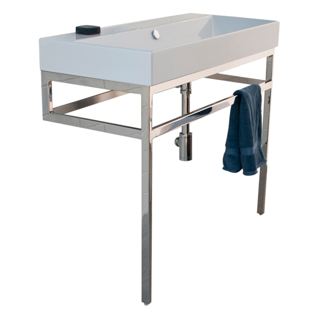 Lacava - Floor-Standing Metal Console Stand With A Towel Bar (Bathroom Sink 5233, 5460 Sold Separately), Made Of Stainless Steel Or Brass. It Must Be Attached To Wall. W: 39", D: 17 5/8", H: 30 3/4".