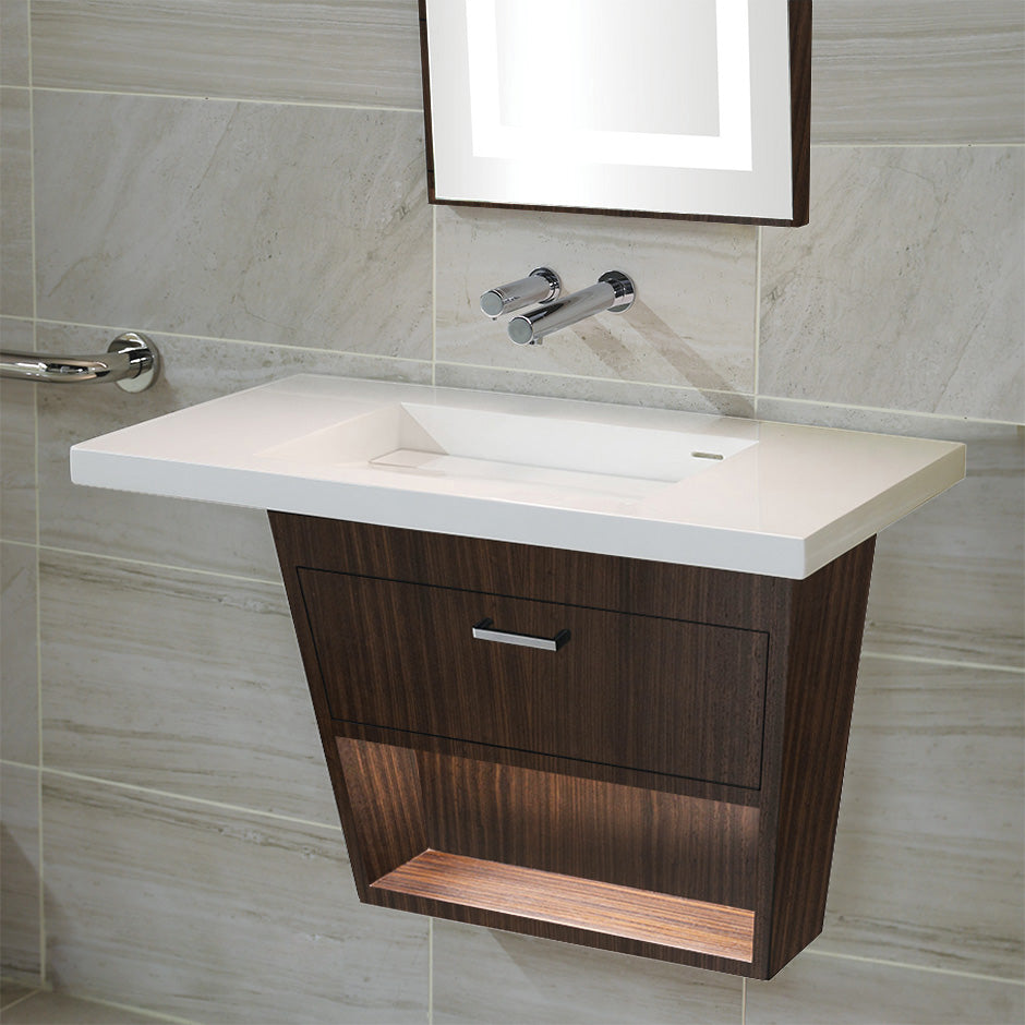 Lacava - Wall Mount Under Counter Vanity With Open Cubby Fill Open Door, Led Lights, And Polished Chrome Pull. W: 25 3/4", D:10", H: 20 1/4" Ada Compliant