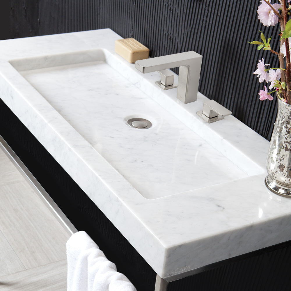 Lacava - Vessel Or Vanity Top Stone Bathroom Sink Without An Overflow. Unfinished Back. W: 42”, D: 17 3/4”, H: 3”. Avaible With 00 - No Faucet Holes, 01 - One Faucet Hole, 02 - Two Faucet Holes, 03 - Three Faucet Holes In 8" Spread.