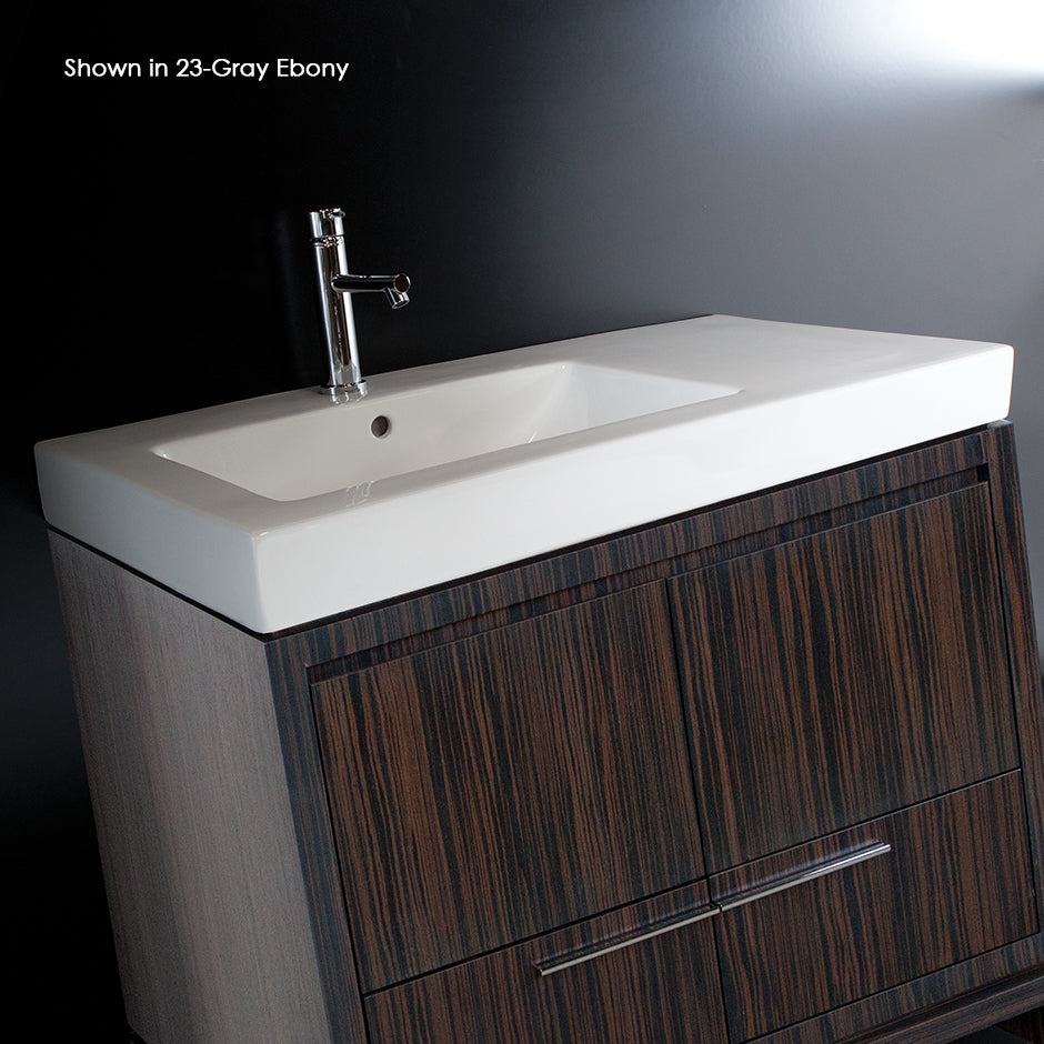 Lacava 5457R-01-001 - Vanity Top Porcelain Bathroom Sink With An Overflow. Unfinished Back. Bow On The Right. Avaible In One Fauce Hole Or 3 Faucet Holes In 8" Spread. W: 35 1/2” D: 18 1/2” H: 7”