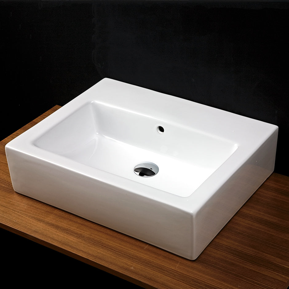 Lacava 5464-03-001 - Wall-Mounted Or Vessel Porcelain Washbasin With Overflow, 23 5/8"W X 18 1/2"D X 6"H, With 00 - No Faucet Holes, 01 - One Faucet Hole, 02 - Two Faucet Holes (Center & Right) Or 03 - Three Faucet Holes In 8" Spread.