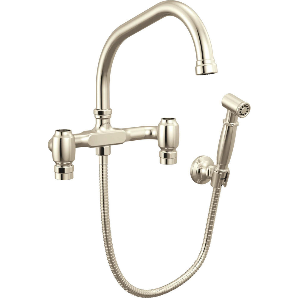 Brizo 621249LF-PNLHP - Wall Mount Bridge Faucet With Angled Spout And Side Sprayer - Less Handles
