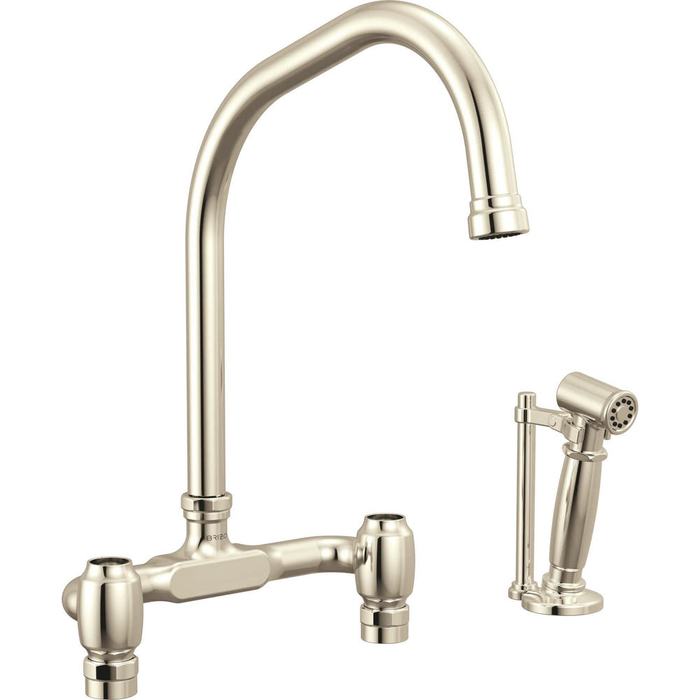 Brizo 62549LF-PNLHP - Deck Mount Bridge Faucet With Angled Spout And Side Sprayer - Less Handles