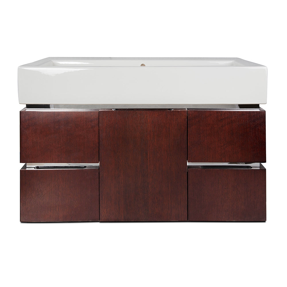 Lacava - Wall-Mounted Undercounter Vanity With Finger Pulls And Polished Steel Accents, Four Drawers And One Door, Washbasin 5460 Sold Separately, W: 38 3/4", D: 18", H: 18 1/2"