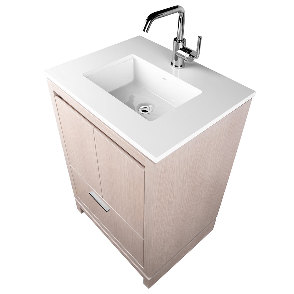 Lacava - Free-Standing Under-Counter Vanity With Finger Pulls Across Top Doors And Polished Chrome Pull Across Bottom Drawer, 23 1/8" W, 17 5/8" D, 33 1/4" H.