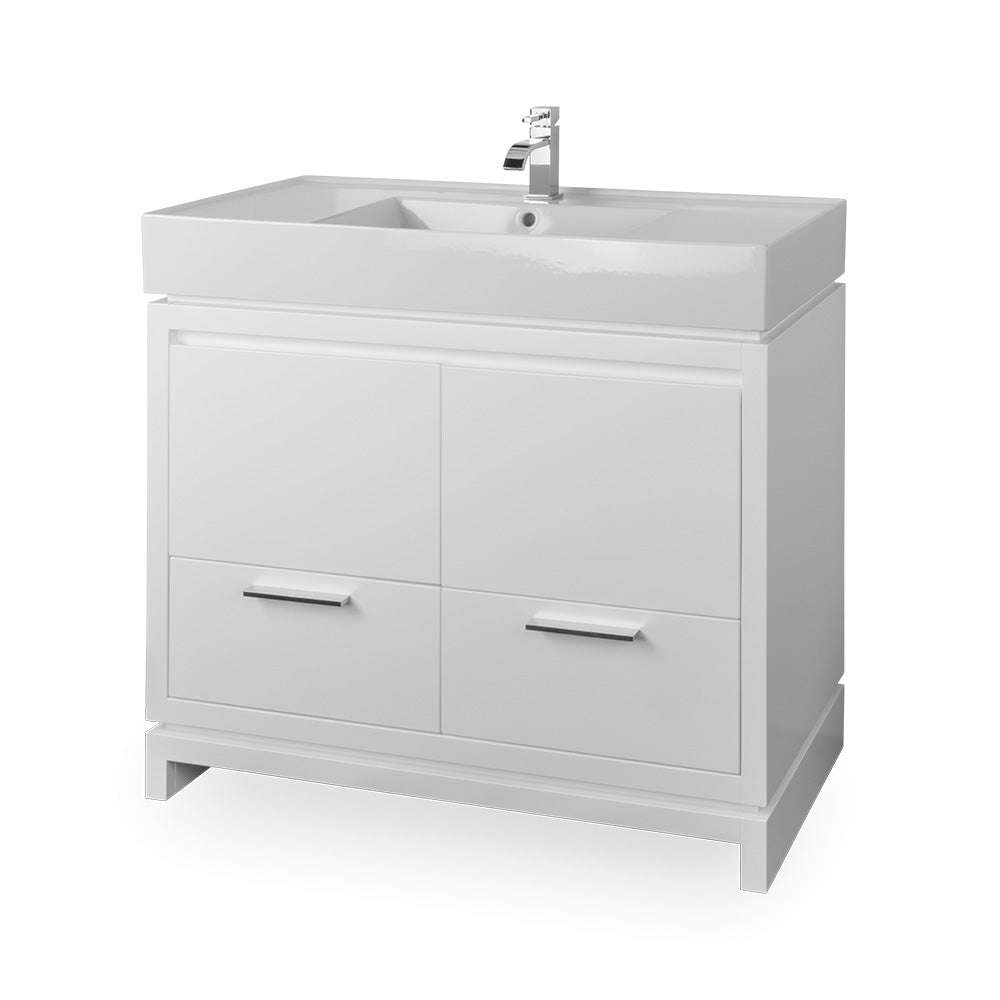 Lacava - Free-Standing Under-Counter Vanity With Finger Pulls Across Top Doors And Polished Chrome Pull Across Bottom Drawer. Bathroom Sink # 5233 Sold Separately. W: 39", D: 17 5/8', H: 30 3/4".