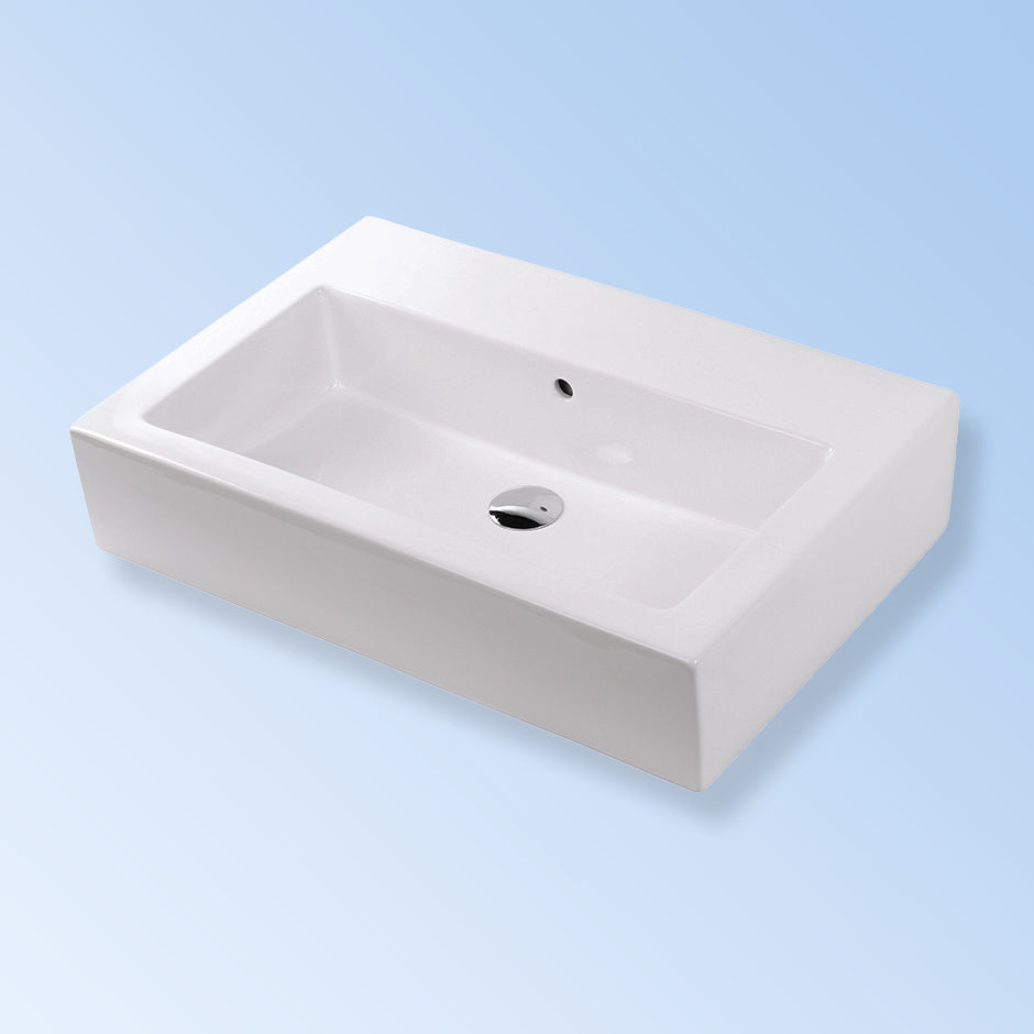 Lacava 5468-02-001 - Wall-Mount Or Above-Counter Porcelain Bathroom Sink With An Overflow. 28 1/2"W, 18 1/2"D, 6"H, With 00 - No Faucet Holes, 01 - One Faucet Hole, 02 - Two Faucet Holes (Center & Right) Or 03 - Three Faucet Holes In 8" Spread.