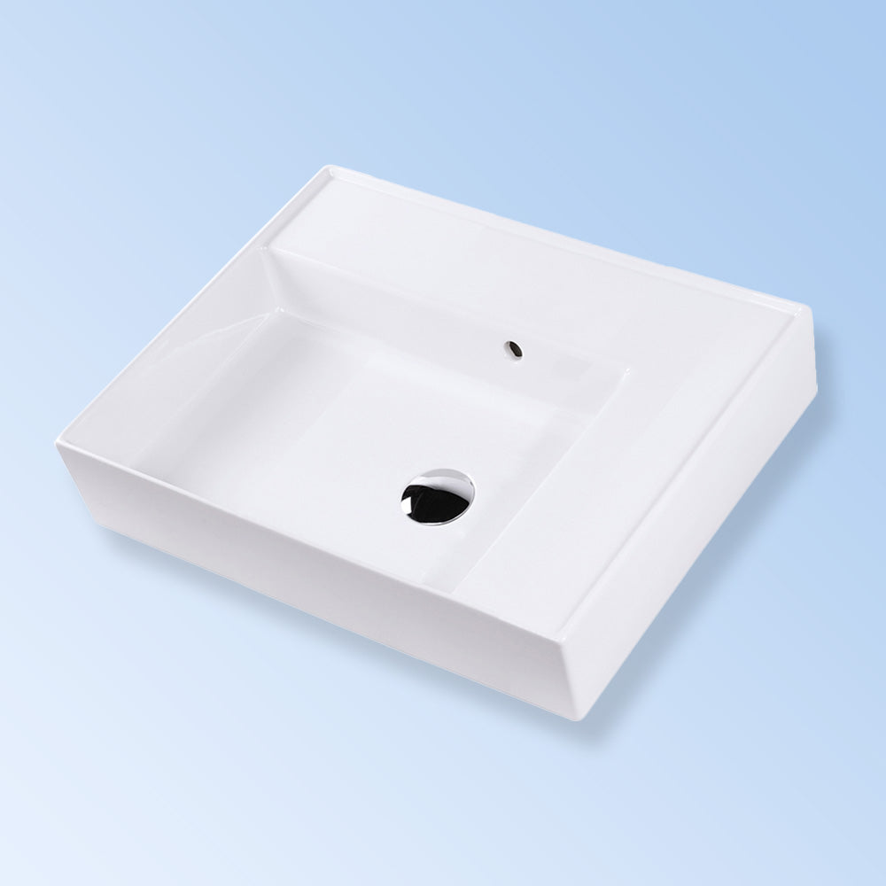 Lacava 5241L-02-001 - Wall-Mounted Or Vessel Porcelain Washbasin With Overflow, 24"W X 18"D X 6"H, With 00 - No Faucet Holes, 01 - One Faucet Hole, 02 - Two Faucet Holes (Center & Right) Or 03 - Three Faucet Holes In 8" Spread. Sink On The Left