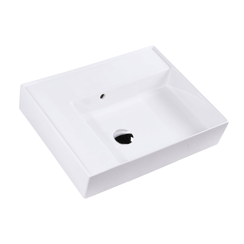 Lacava 5241R-00-001 - Wall-Mounted Or Vessel Porcelain Washbasin With Overflow, 24"W X 18"D X 6"H, With 00 - No Faucet Holes, 01 - One Faucet Hole, 02 - Two Faucet Holes (Center & Right) Or 03 - Three Faucet Holes In 8" Spread. Sink On The Right