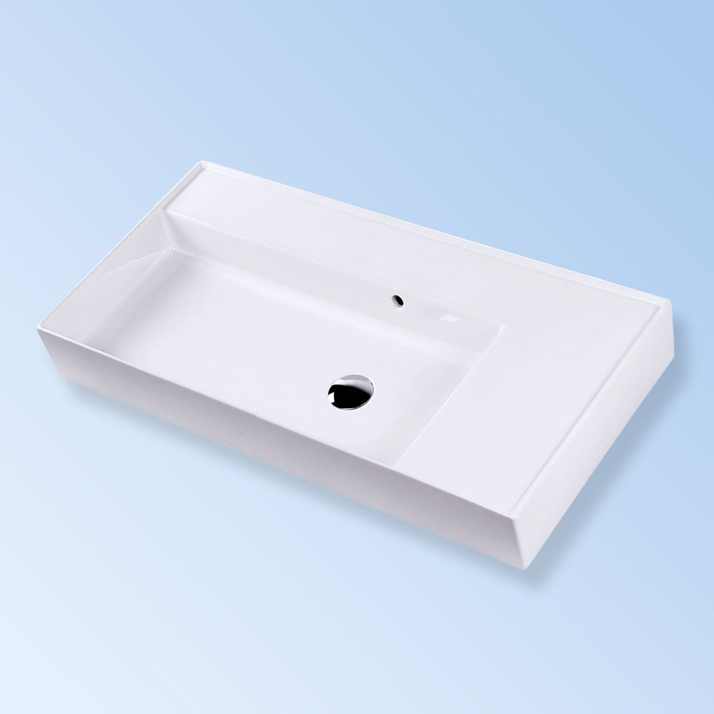 Lacava 5243L-01-001 - Wall-Mount Or Vanity Top Porcelain Sink With An Overflow And A Deck On The Right-Hand Or Left-Hand Side, With 00 - No Faucet Holes, 01 - One Faucet Hole, 02 - Two Faucet Holes (Center & Right) Or 03 - Three Faucet Holes In 8" Spread.