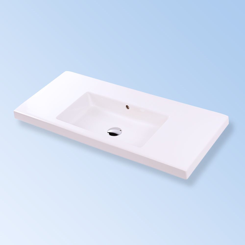 Lacava 5213-02-001 - Wall-Mount, Vanity Top Or Self-Rimming Porcelain Bathroom Sink With An Overflow, With 00 - No Faucet Holes, 01 - One Faucet Hole, 02 - Two Faucet Holes, 03 - Three Faucet Holes In 8" Spread. W: 39 1/2", D: 17 7/8", H: 5 3/8".