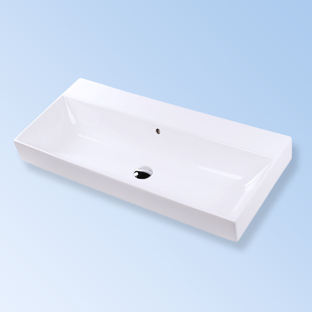 Lacava 5233-00-001 - Wall-Mount, Vanity Top Or Self-Rimming Porcelain Bathroom Sink With An Overflow, With 00 - No Faucet Holes, 01 - One Faucet Hole, 02 - Two Faucet Holes Or 03 - Three Faucet Holes In 8" Spread. W: 39 1/2”, D: 18”, H: 7 1/4".