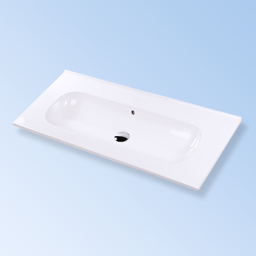 Lacava 8072-02-001 - Vanity Top Porcelain Bathroom Sink With Overflow And Long Bowl For Two Faucets W:40", D:18", H: 5 1/2", With 00 - No Faucet Holes, 01 - One Faucet Hole, 02 - Two Faucet Holes Center And Right, Or 03 - Three Faucet Holes In 8" Spread.