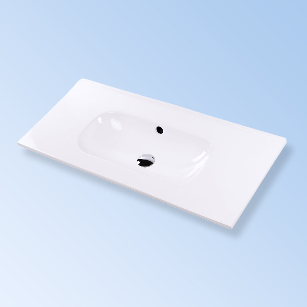 Lacava 8073-01-001 - Vanity Top Porcelain Bathroom Sink With Overflow W:40", D: 18 1/8", H: 5 7/8", With 00 - No Faucet Holes, 01 - One Faucet Hole, 02 - Two Faucet Holes Center And Right, Or 03 - Three Faucet Holes In 8" Spread.