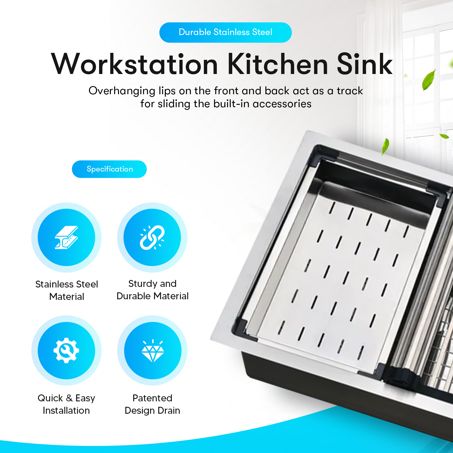 Workstation Kitchen Sink w/ Accessories (30" X 17" X 10")