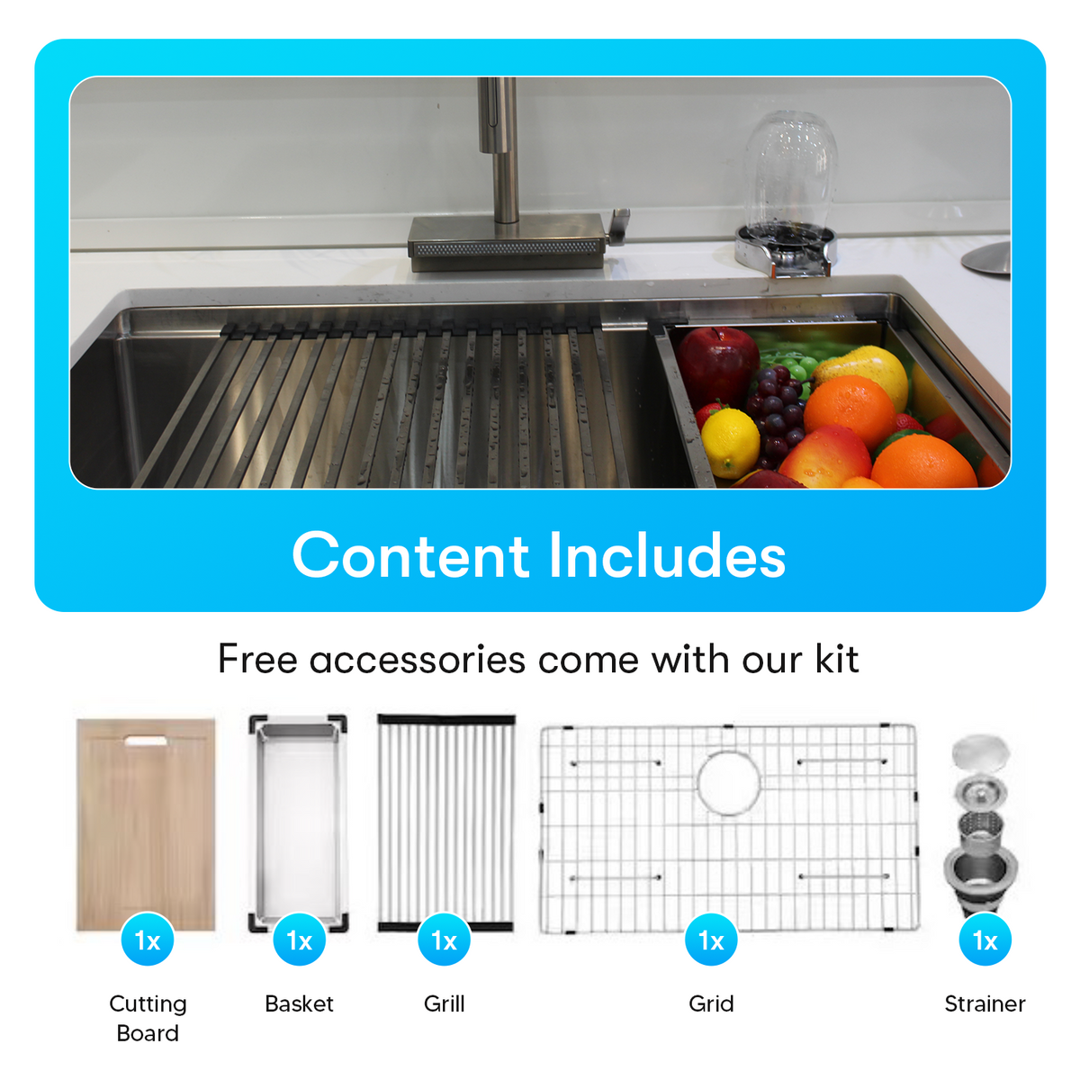 Workstation Kitchen Sink w/ Accessories (30" X 17" X 10") - FaucetExpress.ca