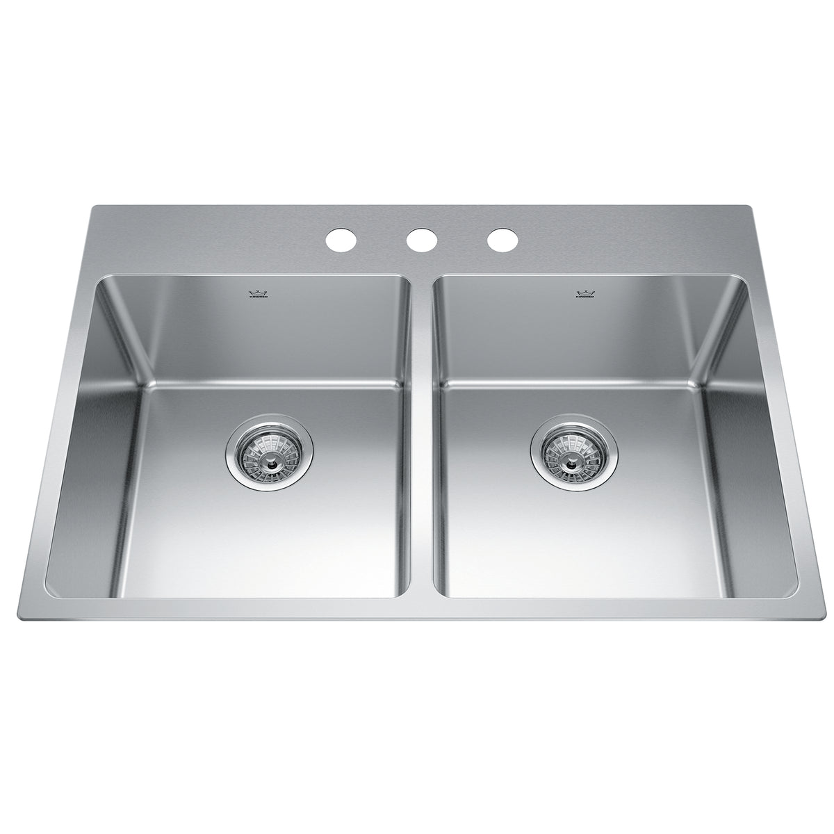 Kindred BDL2233-9-3- Brookmore 32.9-in LR x 22.1-in FB Drop in Double Bowl Stainless Steel Kitchen Sink - FaucetExpress.ca