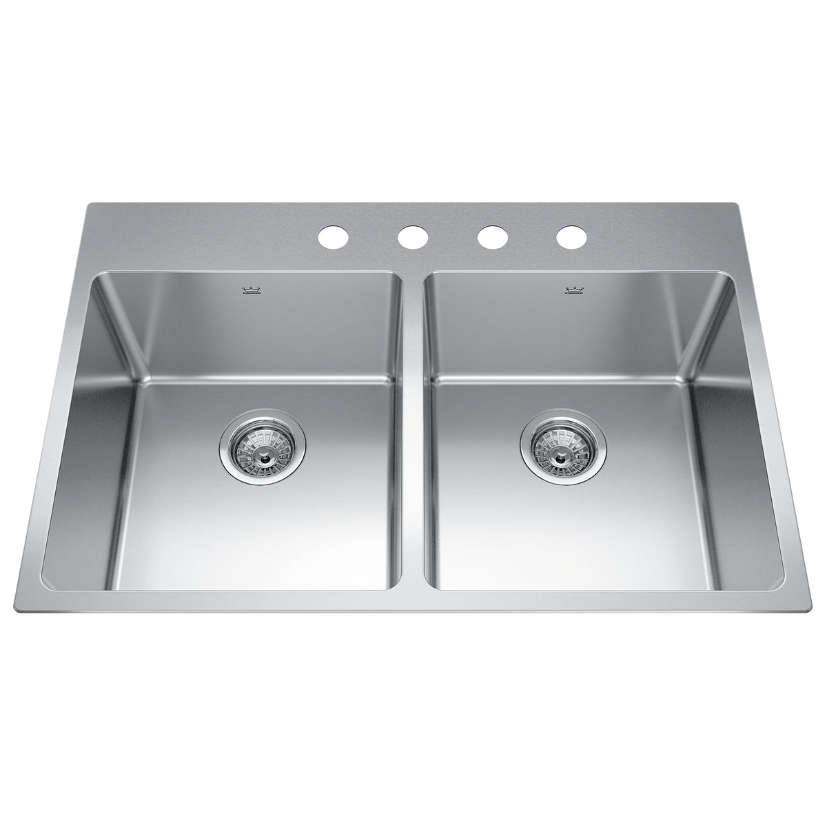 Kindred BDL2233-9-4- Brookmore 32.9-in LR x 22.1-in FB Drop in Double Bowl Stainless Steel Kitchen Sink - FaucetExpress.ca