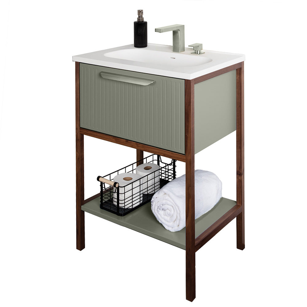 Lacava - Free Standing Vanity With One Drawer, Wooden Bottom Shelf And Solid Wood Frame In American Walnut Or American White Oak. Pull K340 Included But Not Installed, Sink 8075 Sold Separately. W:23-1/2", D:17-3/4", H: 35"