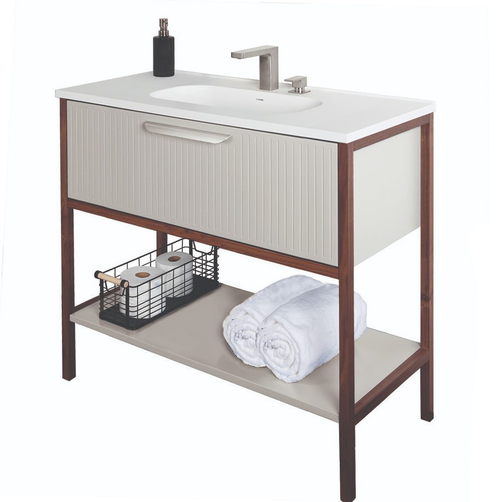 Lacava - Free Standing Vanity With One Drawer, Wooden Bottom Shelf And Solid Wood Frame In American Walnut Or American White Oak. Pull K340 Included But Not Installed, Sink 8073/8072 Sold Separately. W:39-1/4", D:17-3/4", H: 35"