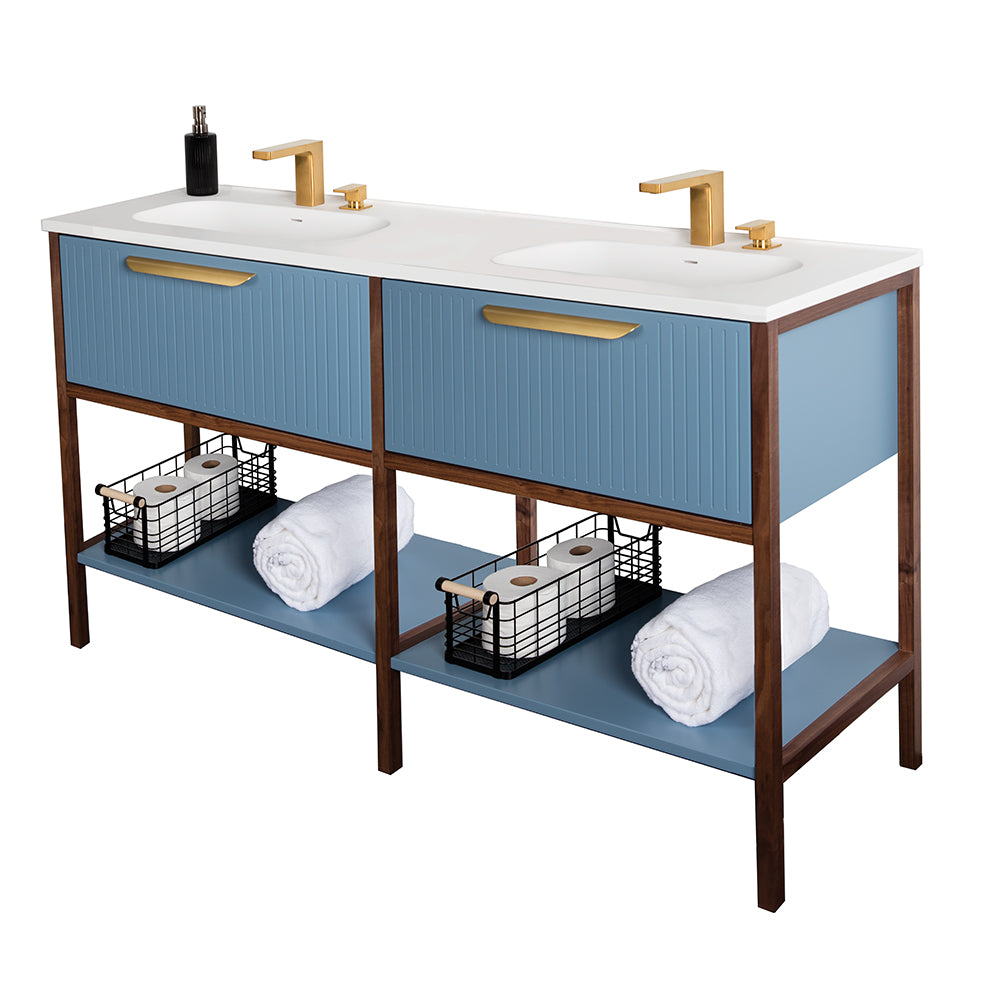 Lacava - Free Standing Vanity With Two Drawer, Wooden Bottom Shelf And Solid Wood Frame In American Walnut Or American White Oak. Pulls Two (2) K340 Included But Not Installed, Sink 8075 Sold Separately. W:55", D:17-3/4", H: 35"