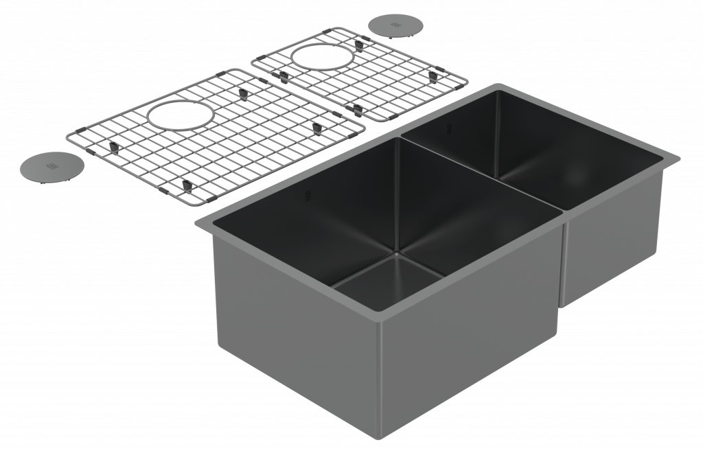 Zomodo CAC457D3-BP(K) - 31" 60/40 Dbl Sink - Um, 16Ga, R10 (Inc. Grids & Drain Covers)
