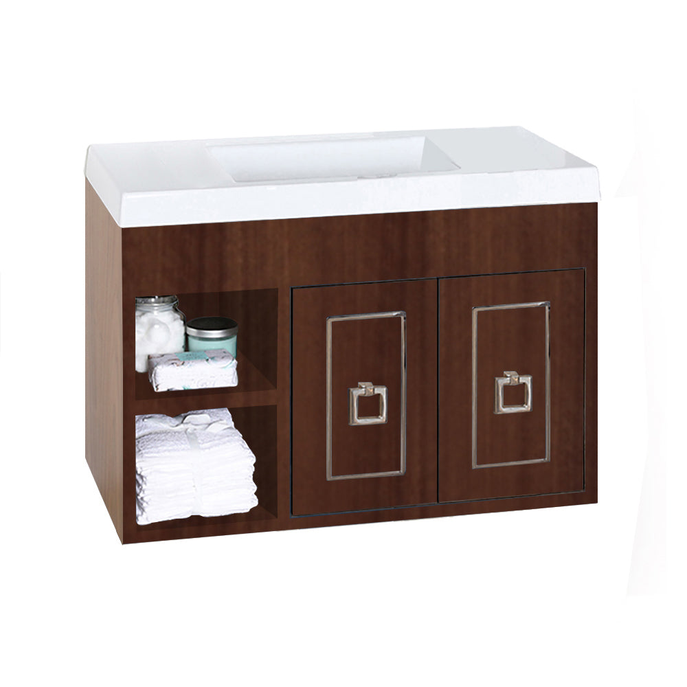 Lacava - Wall-Mount Under-Counter Vanity With Open Cubby On The Left With Adjustable Shelf, And Two Doors With Optional Metal Inlay Installed On The Right. Bathroom Sink 5272 Sold Separately. W: 31", D: 13 5/8", H: 18".
