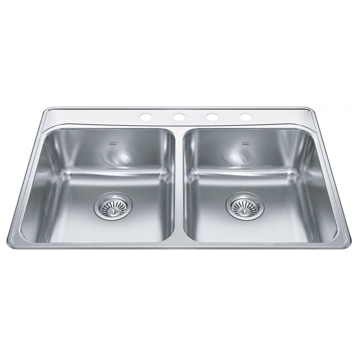 Kindred FCDLA3322-8-3CB- Creemore 33-in LR x 22-in FB Drop In Double Bowl 3-Hole Stainless Steel Kitchen Sink - FaucetExpress.ca