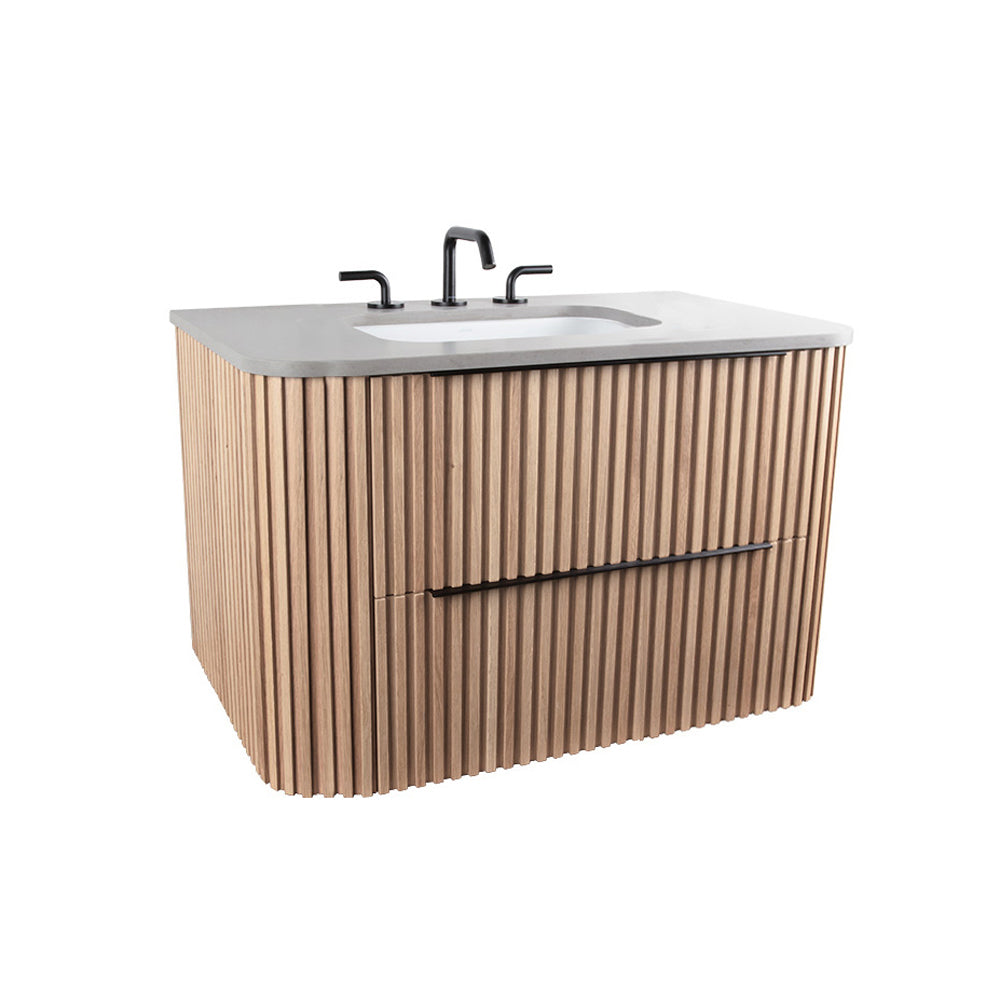 Lacava - Wall-Mount Under-Counter Vanity With Rounded Corners, Fluted Detailing And Two Drawers. Countertop Flt-36T And Sink H270 Sold Separately. Shipping Class 4. W: 35-1/2", D: 21-3/4", H:22"