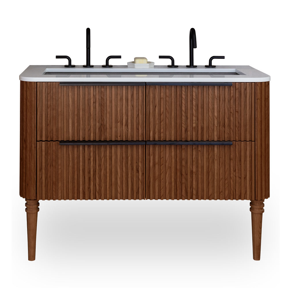 Lacava - Wall-Mount Under-Counter Vanity With Rounded Corners, Fluted Detailing And Four Drawers. Countertop Flt-48St And Sinks H270, 5260, Ct58Un Are Sold Separately. Shipping Class 4. W: 47-1/2", D: 21-3/4", H:22"